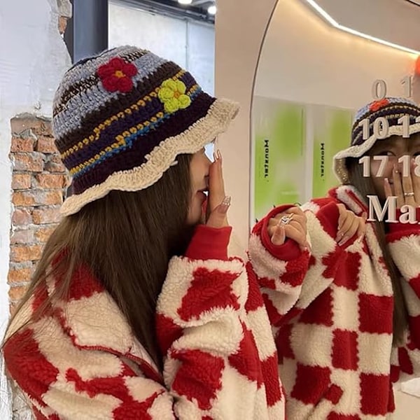 Dame strikkede huer kasket Boho strik bøttehatte håndlavede Cloche hæklede hatte-FS2- color