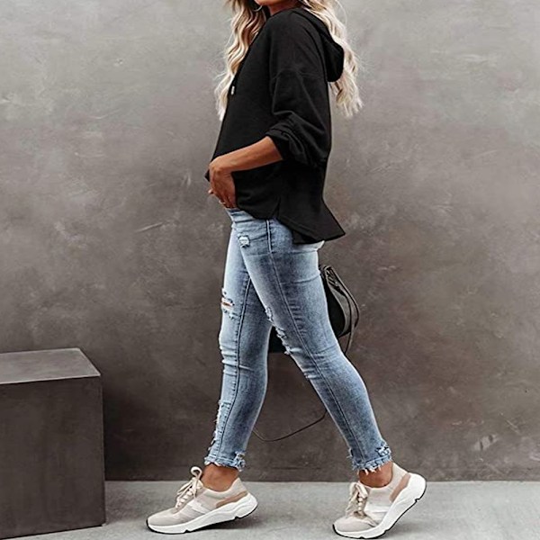 Hættetrøje til Kvinder Teen Toppe Langærmet Oversize Pullover-Sort - Perfet-FS2- M