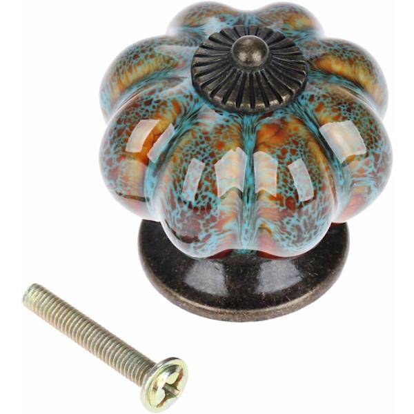 Leopard Print Ceramic Pumpkin Door Handle Single Hole Cabinet Door Handle (Blue Leopard Pattern 10 pcs)-FS-