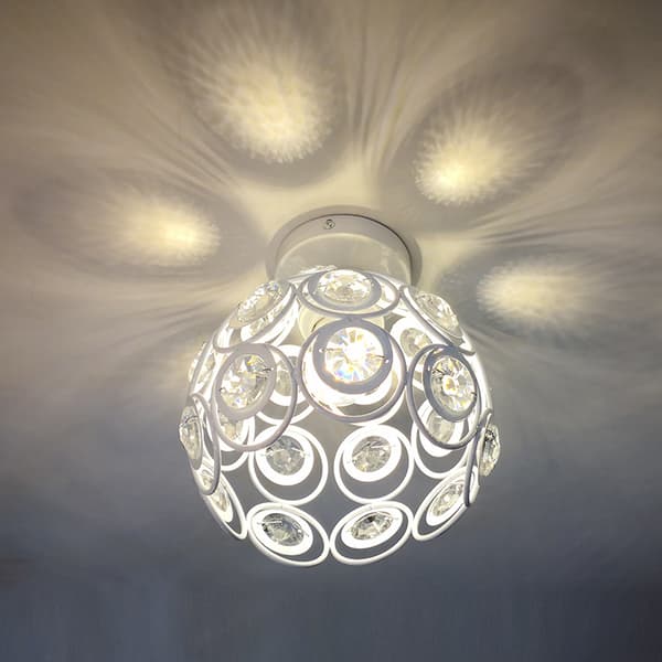 Moderne hvid krystal loftslampe, mini semi flush mount E27 lysekrone egnet til indendørs belysning, stue, veranda, hall-FS-