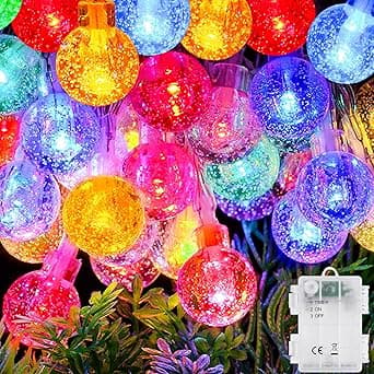 Lyskæde udendørs batteri, 6 m 40 LED krystalkugle lyskæde med 6 timers timer, IP65