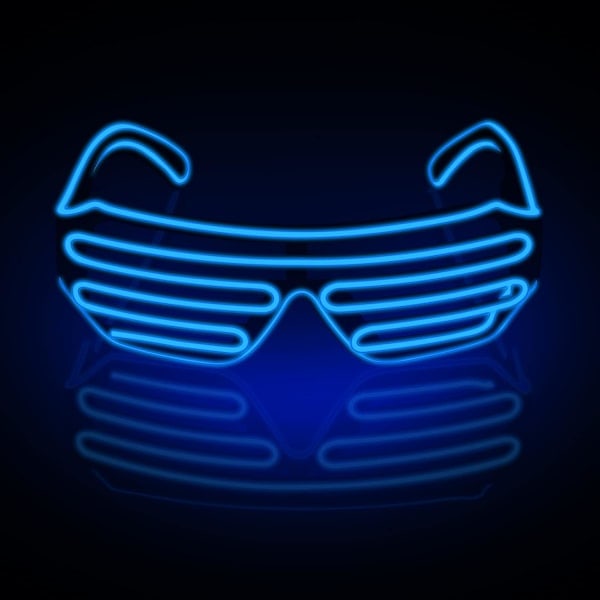 (Blå) Neon Rave Briller El Wire Blinkende LED Solbriller Light Up DJ Kostymer for Fest, 80-tall, EDM, Halloween