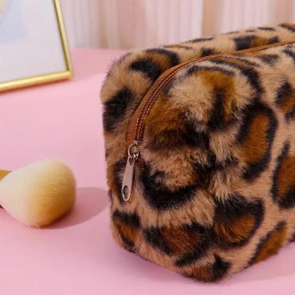 【BQ】Multifunctional Pencil Case with Neon Leopard Pattern - Rainbow Organizer for School, Travel, Cosmetics, and Keys