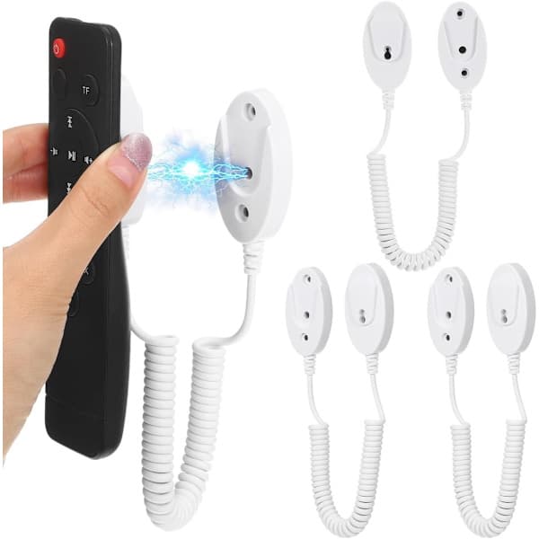 Magnetic Remote Control Holder - 4 pcs - With Spring Lanyard (120 cm) - Compatible with most remote controls and sockets - Black