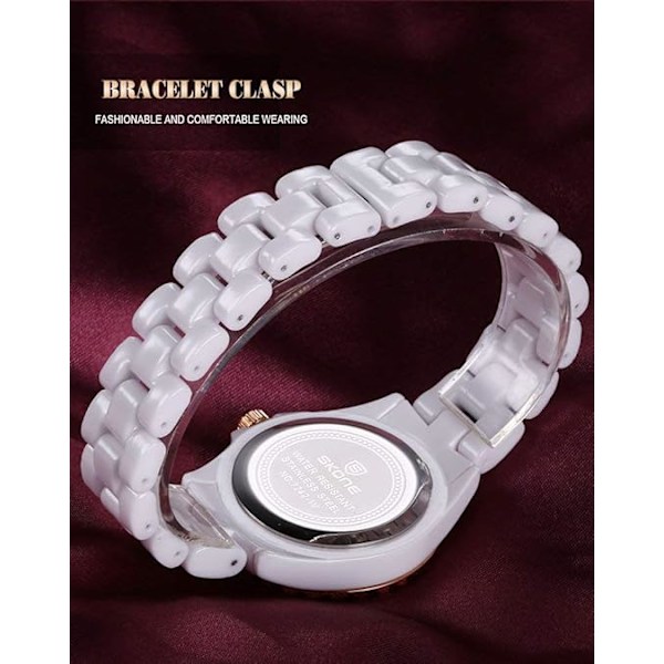 Dam Diamanter Vit Keramik Analog Quartz Armbandsur Flickor Mode Casual Vattentät Klocka
