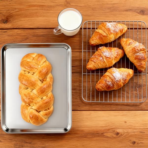 Bageplade i rustfrit stål med kølestativ 2 stk, rektangulær 23,5x17,5x2,5cm, giftfri grillbakke til ovn, opvaskemaskine sikker bageplade sæt