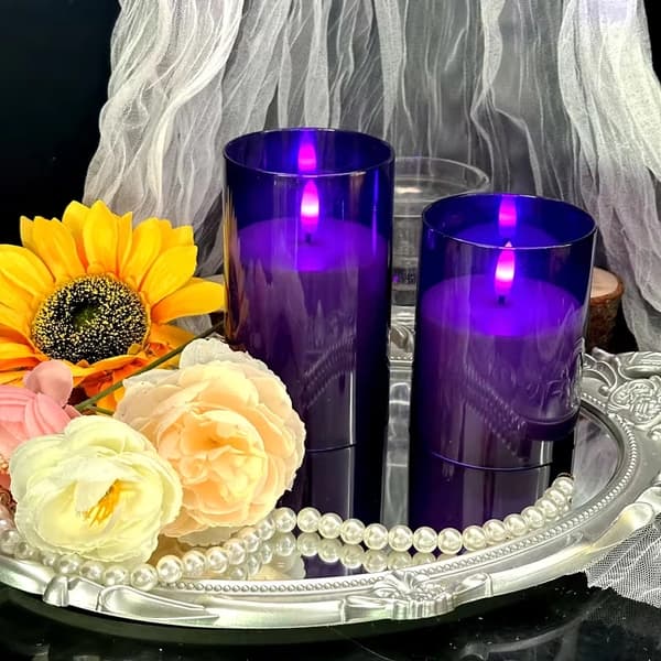 Flammefrie LED-lys med fjernkontroll, timer og dimming for borddekorasjon 6pc BlkPurp+Rem