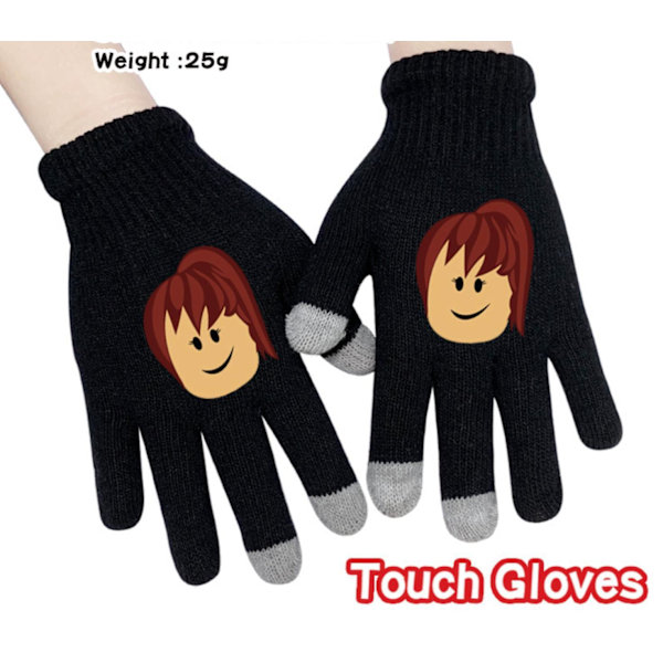 Roblox Sorte Strikede Handsker med Touch Funktion Touchhandske Sort Black Model 4