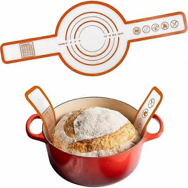 Silicone Baking Mat for Cast Iron Pot, Silicone Bread Sling with Long Handles Reusable Baking Accessories for Sourdough Bread-FS-