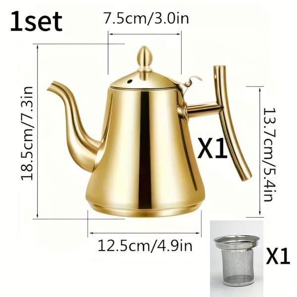 Tekanne i rustfritt stål med avtakbar sil for te og kaffe 1.5L Silvery