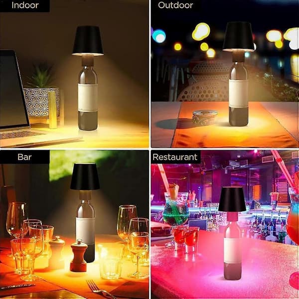 Langaton pullolamppu RGB/3 väriä himmennettävä Pridola langaton pullolamppu, ladattava hengitysvalotila kosketusvapaa pöytävalaisin Musta