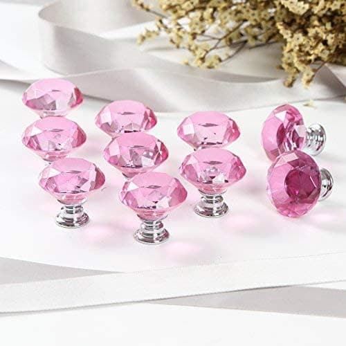 6 st Crystal Door Knobs, Drawer Knobs, Diamond Knobs with Screws for Home, Kitchen, Office, Drawer Decoration, Pink, 30mm-FS-