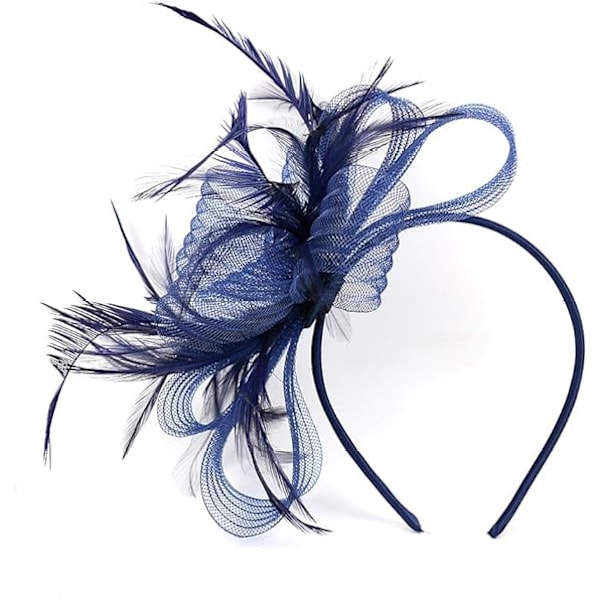 Dam Fascinator Hatt Blomma Bröllop Fascinator Hårband Fjäder Brudklänning Huvudbonad Huvudbonader Hatt Bowler Mini Topphatt Hårklämmor (Marinblå)