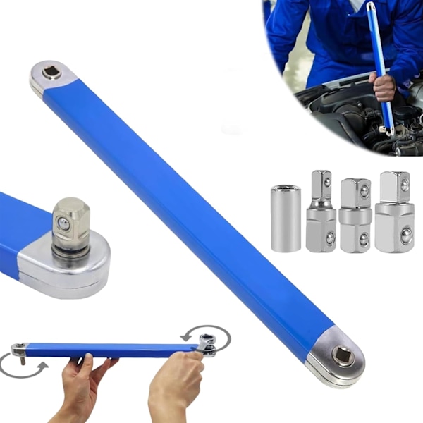 Forlengelsesnøkkel med 1/2\", 1/4\" og 3/8\" adaptere, allsidig forlengelsesnøkkel med null offset for bil- og hjemmereparasjoner