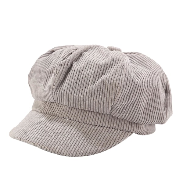 Visir Beret Lue Retro Britisk Stil Spiss 8 Panel Kuldebestandig Kordfløyel Kvinner Oktagonal Avisgutthatt Cabbie Malerhatt (FMY)-FS1- Grey