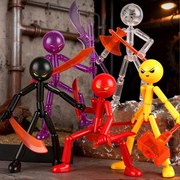 Justerbar Stickman Actionfigur - Bevægelige Led med DIY-tilbehør - til Skrivebordsdekoration - Stresslindring