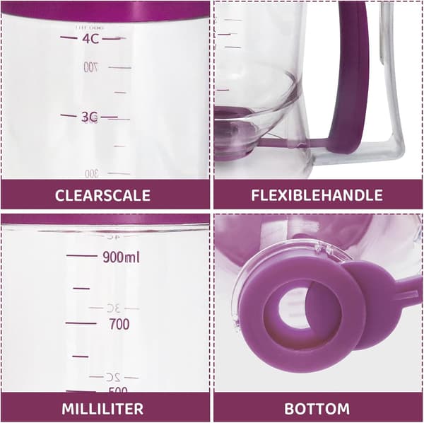 Pancake Batter Dispenser, an Essential Kitchen Tool for Perfect Pancakes, Cupcakes, Waffles, Cakes, and Crepes, with a Measuring Scale.