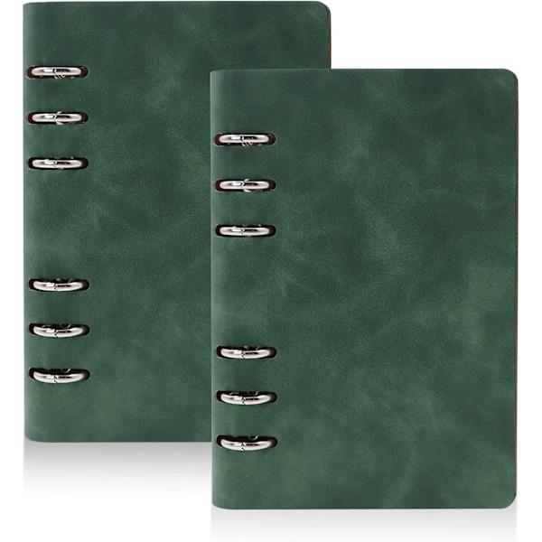 2-pack A6 PU Läder Notebook Pärm, 6 Ringar Budgetplanerare