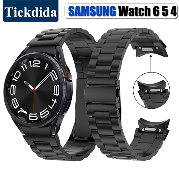 Metallrem för Samsung Galaxy Watch 6 5 4 40mm 44mm Armband Enklicksfäste för Galaxy Watch 6 Classic 43mm 47mm Band black