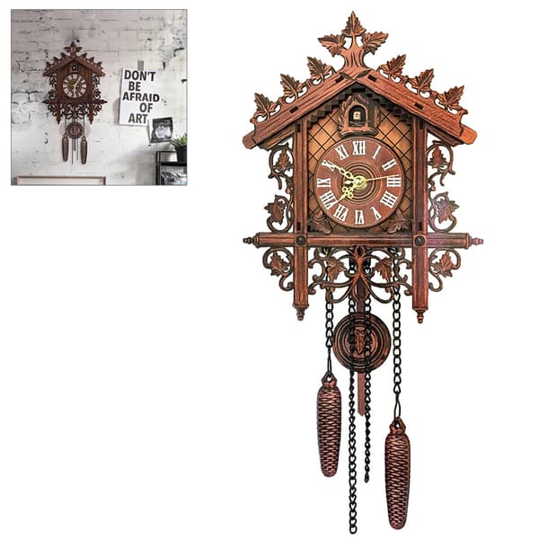 Cuckoo Clock with Pendulum, Traditional Black Forest Cuckoo Clock Bird Comes Out and Calls, Cuckoo Clock Decorative Wall Clock with Night Mode-FS-