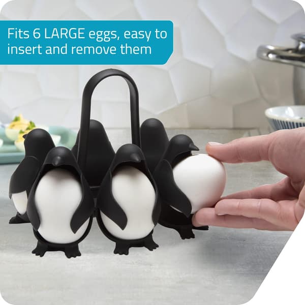 3-i-1 Eggeholder for Matlaging, Oppbevaring og Servering, Pingvinformet Eggkoker for Å Lage Bløtkokte eller Hardkokte Egg, Eggies, Rommer 6 Egg