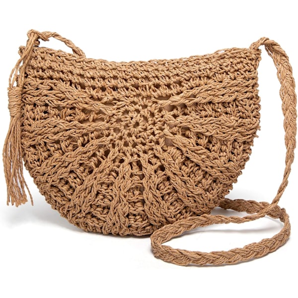 Dam Halm Crossbody Väskor Vävd Rotting Sommar Strand Axelremsväska