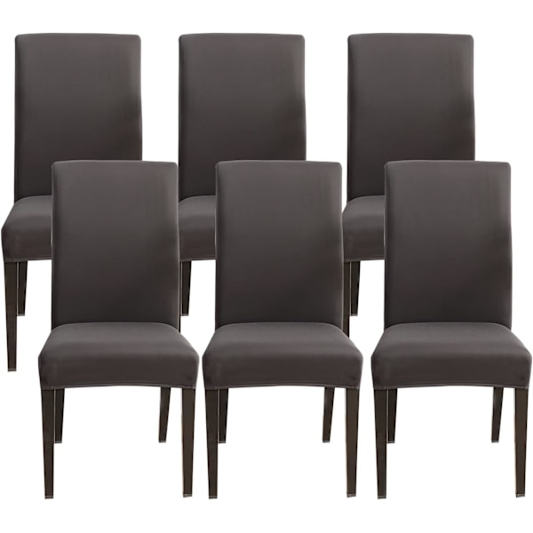 6 st Stretch Stolsöverdrag, Universal Tvättbara Matstolsöverdrag, Lättstädade Stolsöverdrag för Hotell Restaurang Matsalsinredning (Mörkgrå, Set om 6-X42-