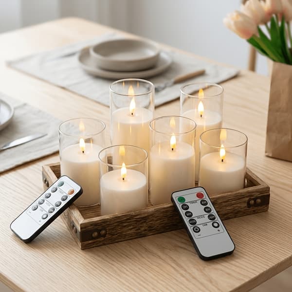 LED Flammefritt Lys med Fjernkontroll og Timer for Hjemmedekorasjon 6+2pcs Remote