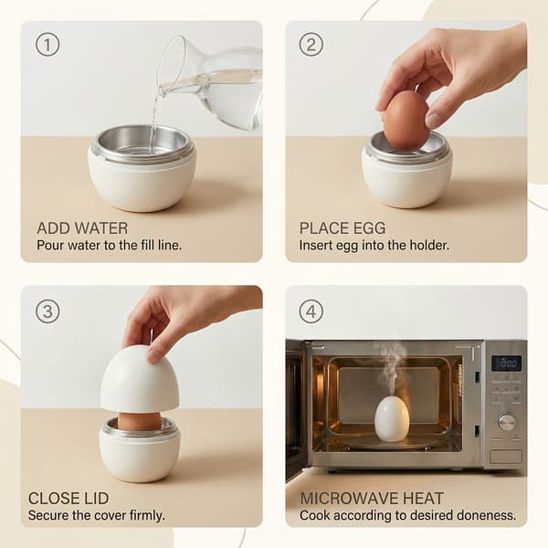 Mikrobølgeovn Eggekoker Matkvalitets Aluminium Eggformet Dampkoker Bærbar 1pc White