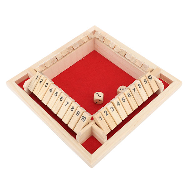 4 Sidet Shut The Box Terningespil Træbræt Bord Terningespil Nummer Matematik Læringslegetøj til Voksne Børn Rød Flanel