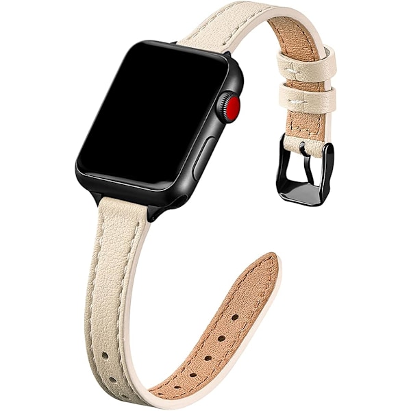 Smal läderrem kompatibel med Apple Watch Band 38 mm Beige med Svart