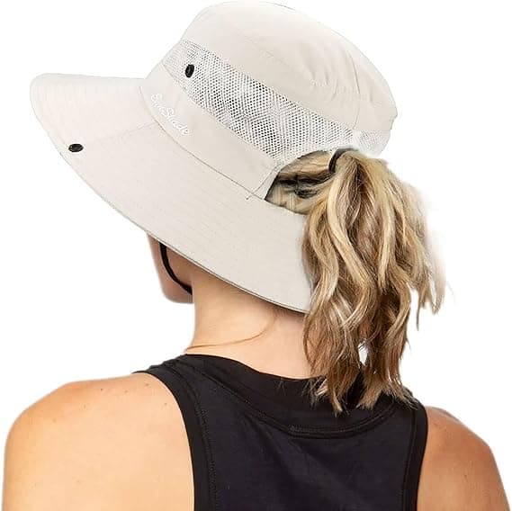 Dame UV-beskyttelse - Sammenfoldelig mesh solhat med bred skygge og hestehalehul