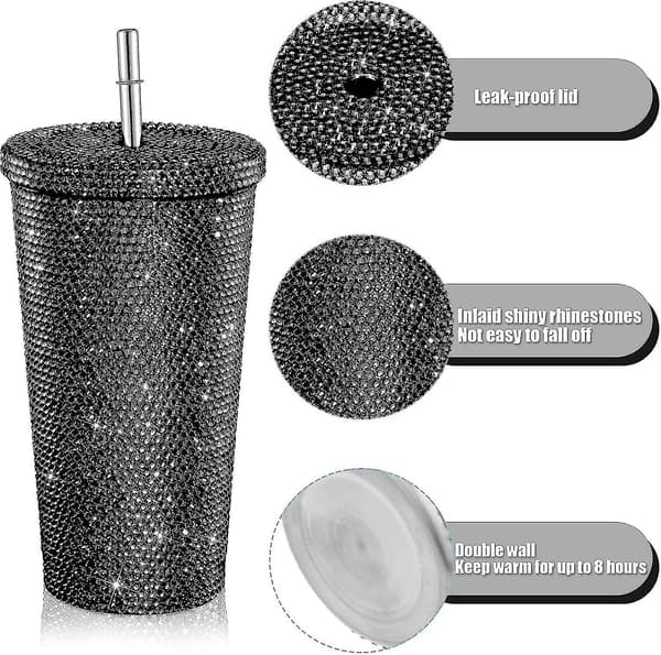 Bling Diamond Tumbler Glitter Vattenflaska Med Lås Black