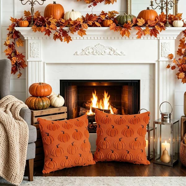 Pudebetræk sæt 2 stk. 45x45cm efterår, græskar pyntepude til Halloween Thanksgiving, indendørs udendørs have sofa stue efterårsindretning
