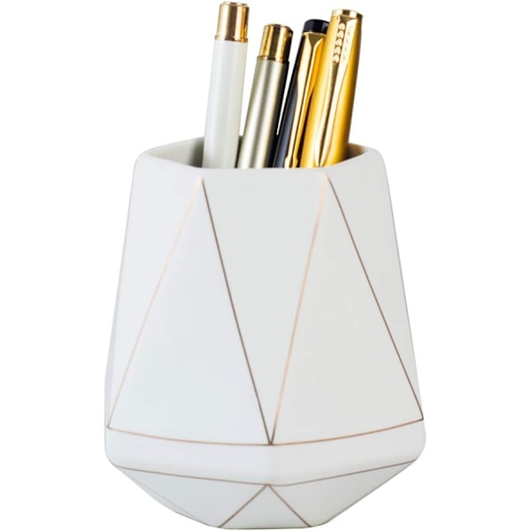 Keramisk Skrivebord Sød Pen Holder Stand Guld Linje Blyant Kop Pot Skrivebord