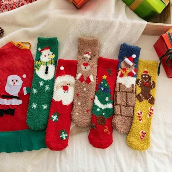 Jul Fuzzy strumpor, 5-pack, dam Coral Fleece Höga Benstrumpor Vinter Förtjockade Fluffiga