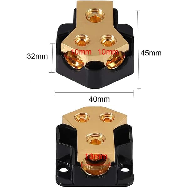 Power Distribution Block, 1 Input Gauge 0/2/4 with 2 Output Gauges 4/8 for Power Amplifier, Car Audio Power Distribution