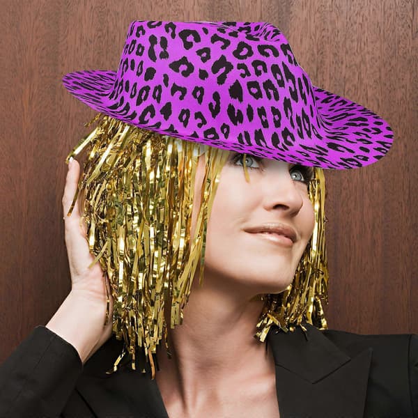1 sett dyremønstrede festhatter, nye hatter, ravehatter og glitterparykker for maskerade