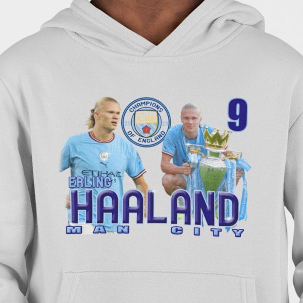 Haaland mester for Man. City - grå hettegenser 450 140cl 9-11år