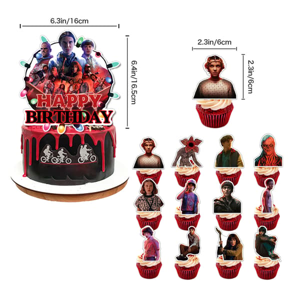 Stranger Things Tema Bursdagsfest Dekor Bakgrunn Ballonger Banner Kake/Muffins Topper Sett Tilbehørssett-FS-