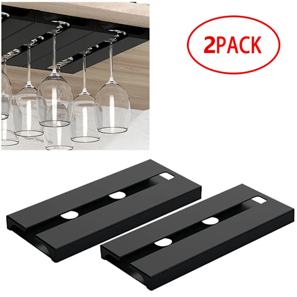 2-pack plast vinglashållare, svart vinglashållare under skåp hängande vinglashållare för kök bar matsal