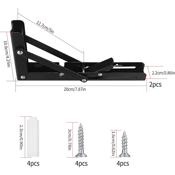 2-pack hopfällbara väggkonsoler, fällbara konsoler, hopfällbara konsoler för tunga laster, för bord, garage, kök, sovrum - svart