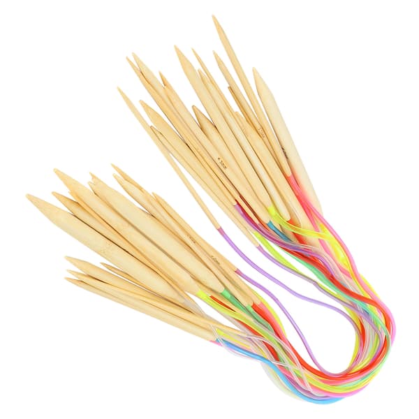 18 Pcs Circular Knitting Needles Double Pointed Bamboo Color Flexible Tube Connection Knitting Tool Set (60 cm)-FS- 1.7