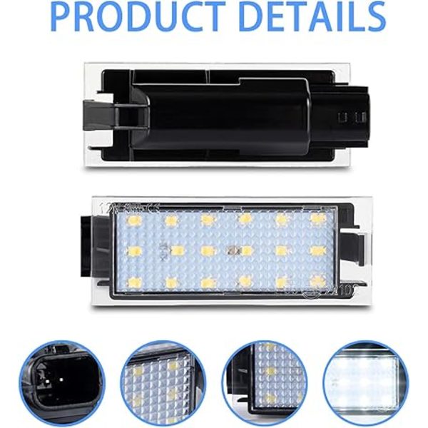 2X LED-nummerpladelys til Renault Vel Satis Twingo 2 Clio 3 Clio 4 Es-FS-