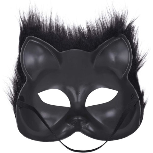 Räv Mask Halloween Cosplay Mask Halv Ansikte Slöja Ögonmask Lurvig Rävdräkt Tillbehör Djurfest Kattmasker Black