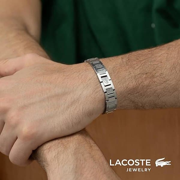 Lacoste Metropole Armbånd – Unisex H-led med krokodillespænde – Justerbart poleret tilbehør Sølv