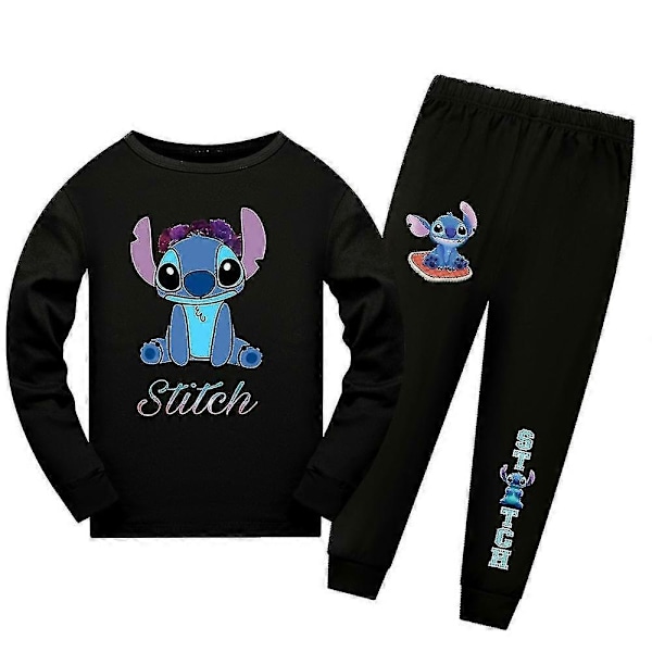 Lilo & Stitch Trykte Børne Drenge Piger Pyjamas Sæt Langærmet T-shirt Sweatshirt Bukser Sæt Hjemmetøj Pyjamas-Perfet Sort Black 9-10 Years