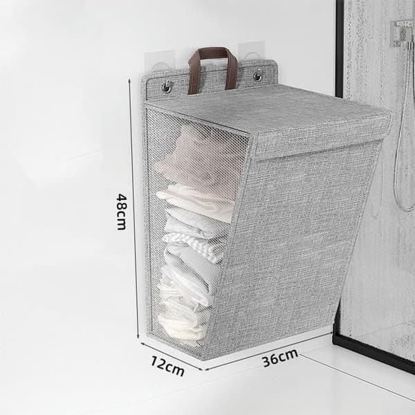Vasketøjskurv foldbar vægmonteret sammenklappelig opbevaringskurv pladsbesparende til små badeværelser 48x36x12cm grå