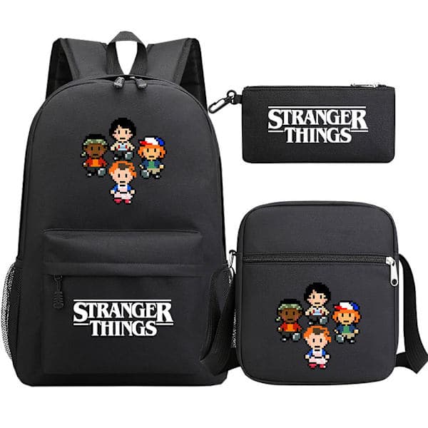 Stranger Things Ryggsäck 3-Dels Set Student Skolväska Canvasväska 22 3-Dels Set 22