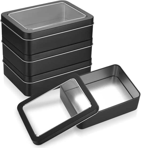 Metaldåse 4 stk. robust lækagesikker 12,5x9x3,5 cm, opbevaringsbeholdersæt